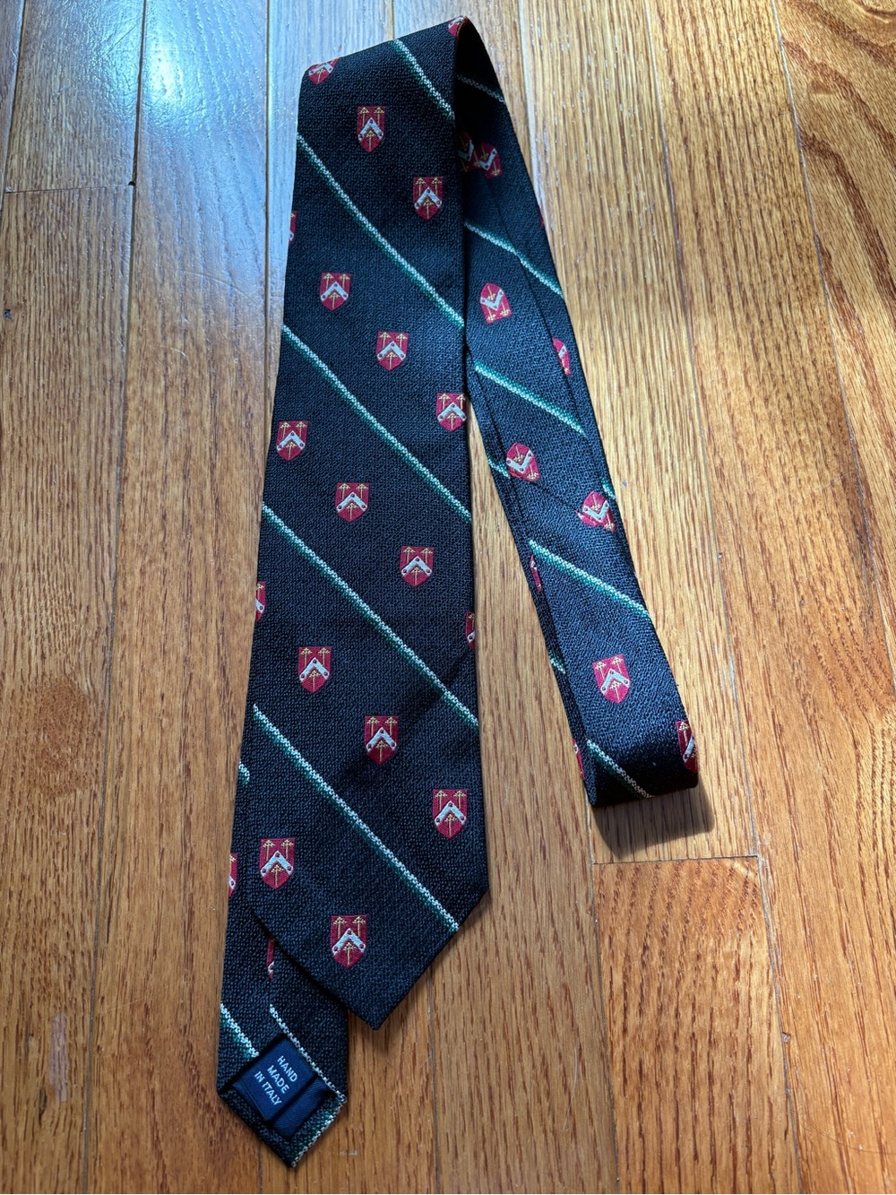 Polo Ralph Lauren Men’s Tie Navy Red Crest Green White Stripe Made in Italy